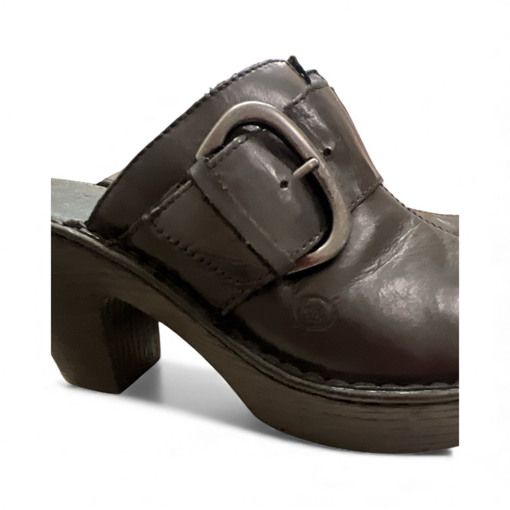 NEW Black Leather Biker Clogs 3.5 Chunky Heel Buckle Moto Platform Shoes Sz 8 - Picture 8 of 14